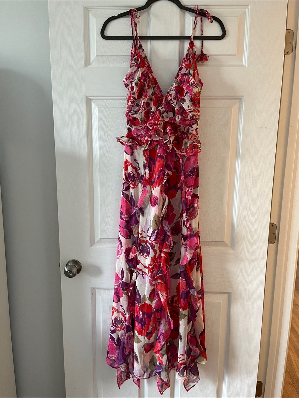 Misa Los Angeles Pink & Red Floral Tie-Shoulder Maxi Dress